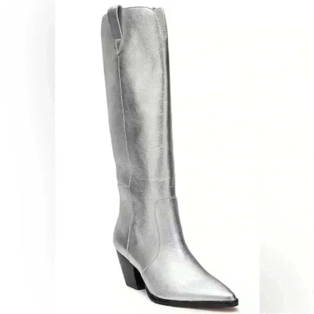 Matisse Silver Metallic Pointed Toe Block Heel Knee High Cowboy Boots Size‎ 8.5M